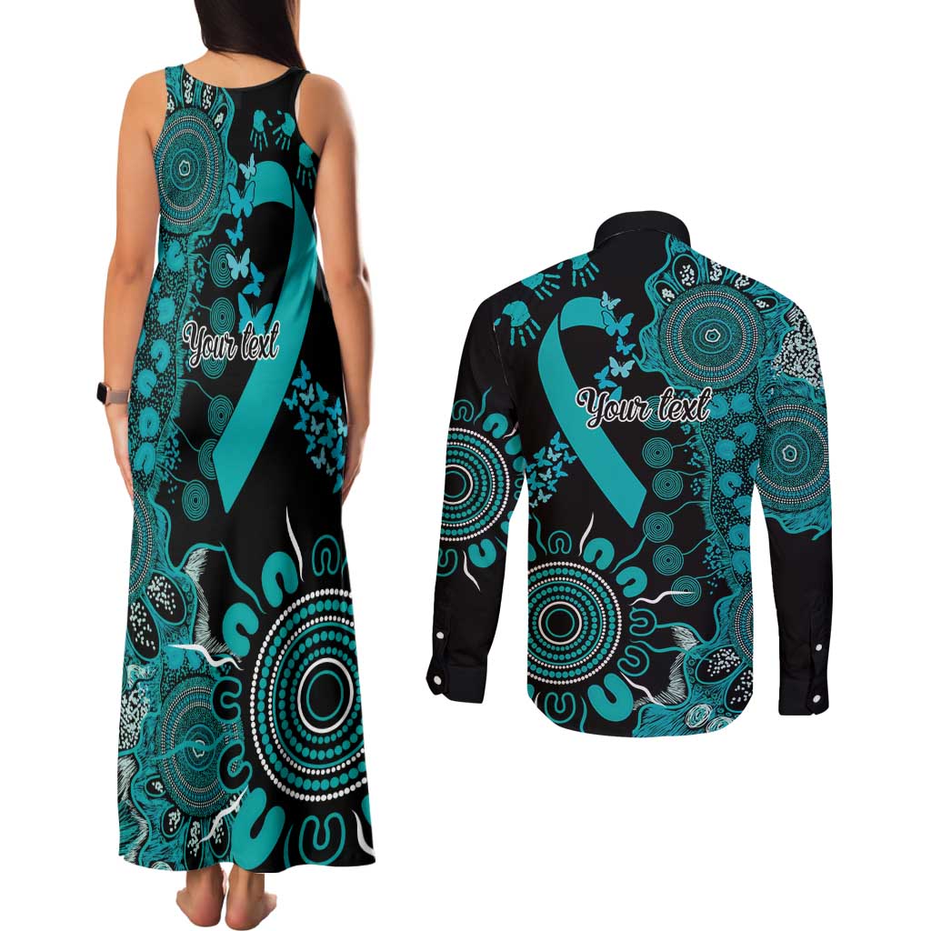 PTSD Awareness Personalised Couples Matching Tank Maxi Dress and Long Sleeve Button Shirt Aboriginal Ribbon Dot Painting