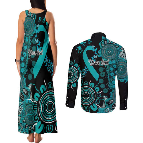 PTSD Awareness Personalised Couples Matching Tank Maxi Dress and Long Sleeve Button Shirt Aboriginal Ribbon Dot Painting
