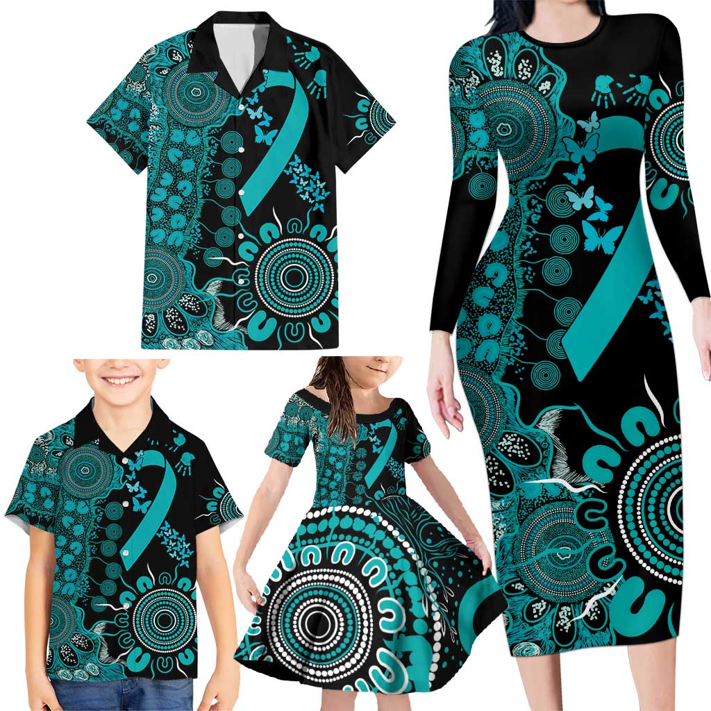PTSD Awareness Personalised Family Matching Long Sleeve Bodycon Dress and Hawaiian Shirt Aboriginal Ribbon Dot Painting