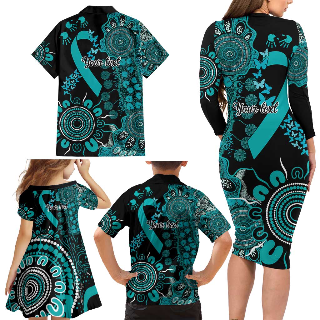 PTSD Awareness Personalised Family Matching Long Sleeve Bodycon Dress and Hawaiian Shirt Aboriginal Ribbon Dot Painting