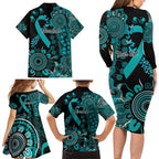 PTSD Awareness Personalised Family Matching Long Sleeve Bodycon Dress and Hawaiian Shirt Aboriginal Ribbon Dot Painting