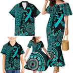 PTSD Awareness Personalised Family Matching Mermaid Dress and Hawaiian Shirt Aboriginal Ribbon Dot Painting
