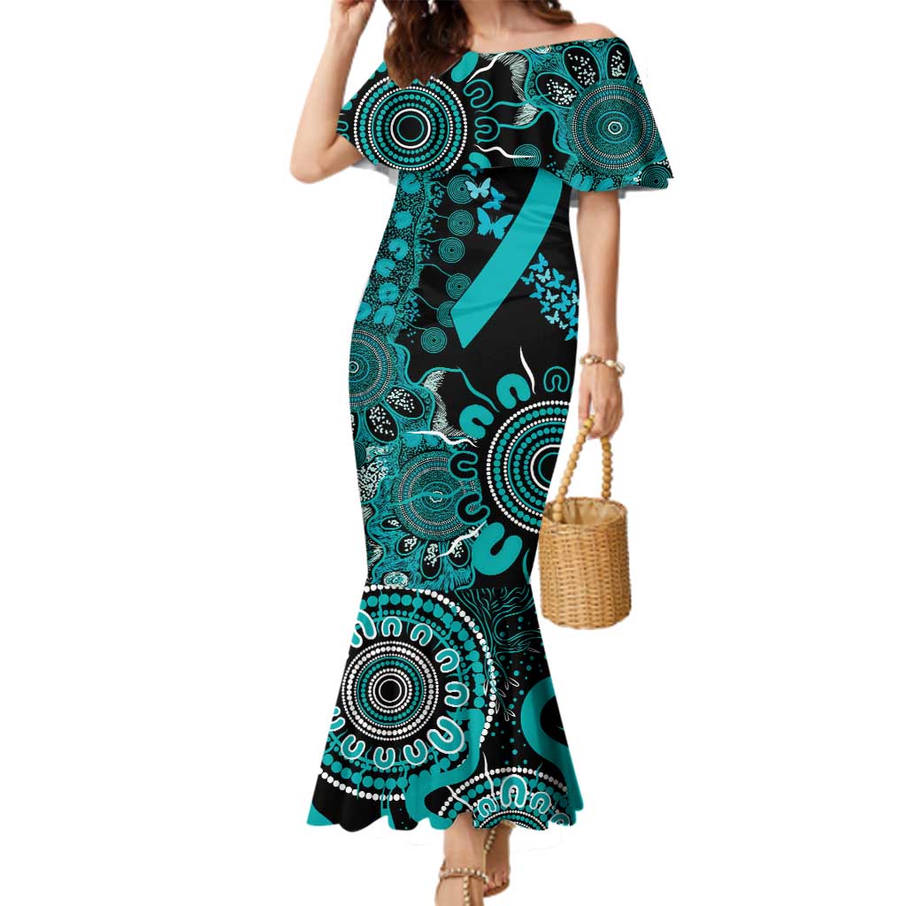 PTSD Awareness Personalised Family Matching Mermaid Dress and Hawaiian Shirt Aboriginal Ribbon Dot Painting