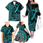 PTSD Awareness Personalised Family Matching Off The Shoulder Long Sleeve Dress and Hawaiian Shirt Aboriginal Ribbon Dot Painting