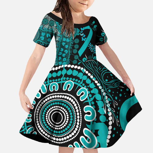 PTSD Awareness Personalised Family Matching Off The Shoulder Long Sleeve Dress and Hawaiian Shirt Aboriginal Ribbon Dot Painting