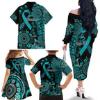 PTSD Awareness Personalised Family Matching Off The Shoulder Long Sleeve Dress and Hawaiian Shirt Aboriginal Ribbon Dot Painting