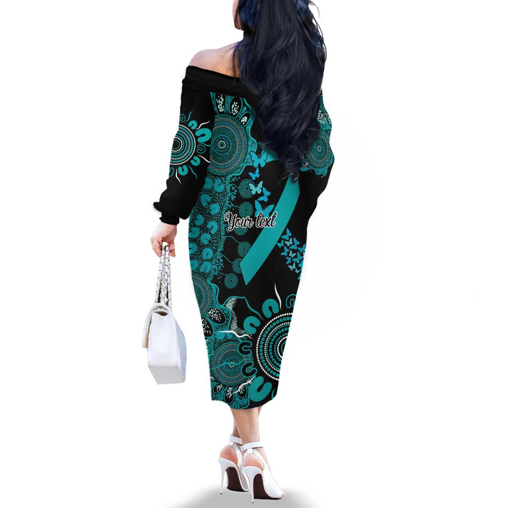 PTSD Awareness Personalised Family Matching Off The Shoulder Long Sleeve Dress and Hawaiian Shirt Aboriginal Ribbon Dot Painting