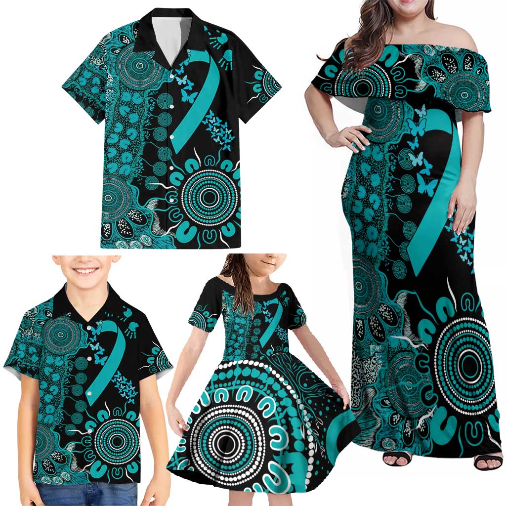 PTSD Awareness Personalised Family Matching Off Shoulder Maxi Dress and Hawaiian Shirt Aboriginal Ribbon Dot Painting