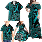 PTSD Awareness Personalised Family Matching Off Shoulder Maxi Dress and Hawaiian Shirt Aboriginal Ribbon Dot Painting