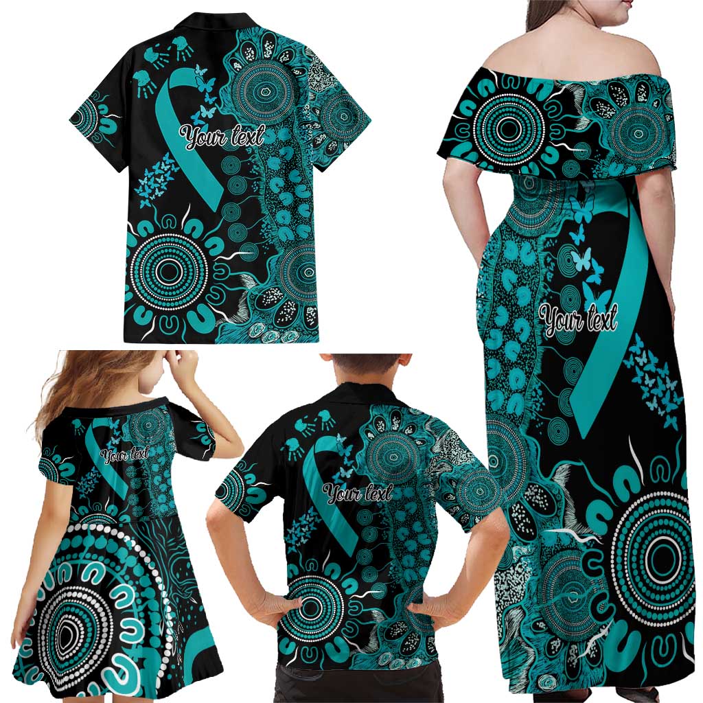 PTSD Awareness Personalised Family Matching Off Shoulder Maxi Dress and Hawaiian Shirt Aboriginal Ribbon Dot Painting