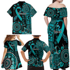 PTSD Awareness Personalised Family Matching Off Shoulder Maxi Dress and Hawaiian Shirt Aboriginal Ribbon Dot Painting