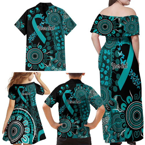 PTSD Awareness Personalised Family Matching Off Shoulder Maxi Dress and Hawaiian Shirt Aboriginal Ribbon Dot Painting
