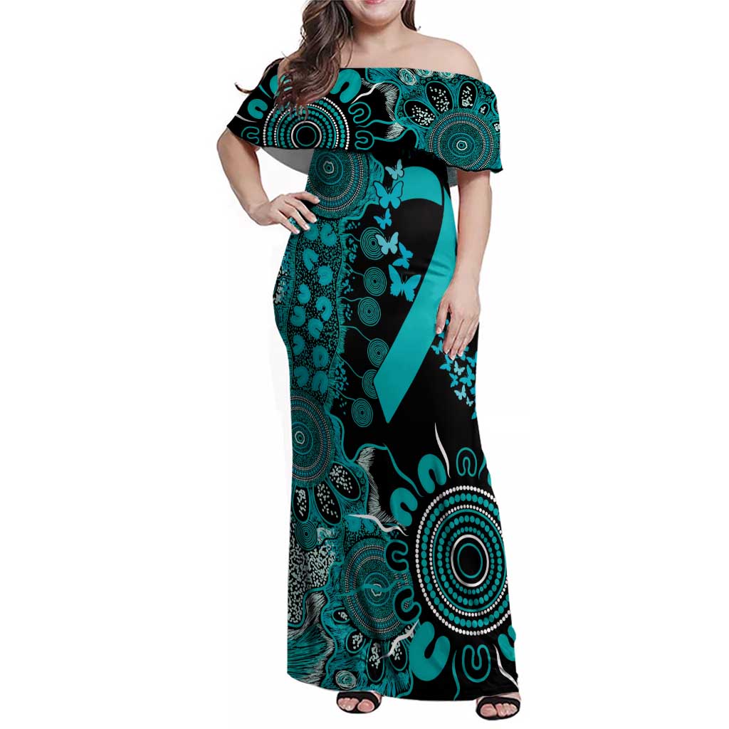 PTSD Awareness Personalised Family Matching Off Shoulder Maxi Dress and Hawaiian Shirt Aboriginal Ribbon Dot Painting