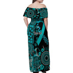 PTSD Awareness Personalised Family Matching Off Shoulder Maxi Dress and Hawaiian Shirt Aboriginal Ribbon Dot Painting