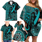 PTSD Awareness Personalised Family Matching Off Shoulder Short Dress and Hawaiian Shirt Aboriginal Ribbon Dot Painting