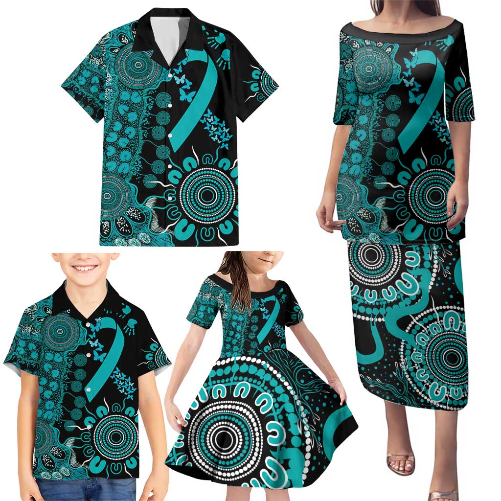 PTSD Awareness Personalised Family Matching Puletasi and Hawaiian Shirt Aboriginal Ribbon Dot Painting
