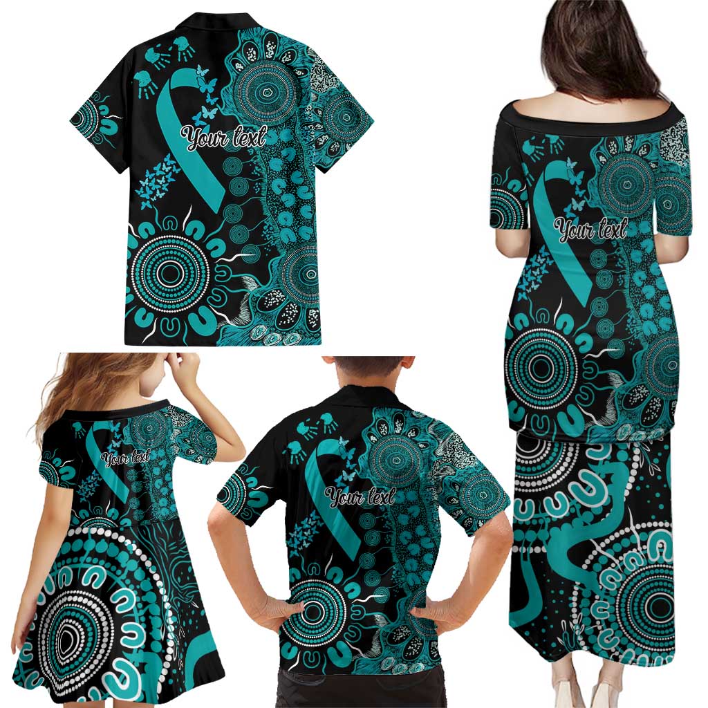 PTSD Awareness Personalised Family Matching Puletasi and Hawaiian Shirt Aboriginal Ribbon Dot Painting