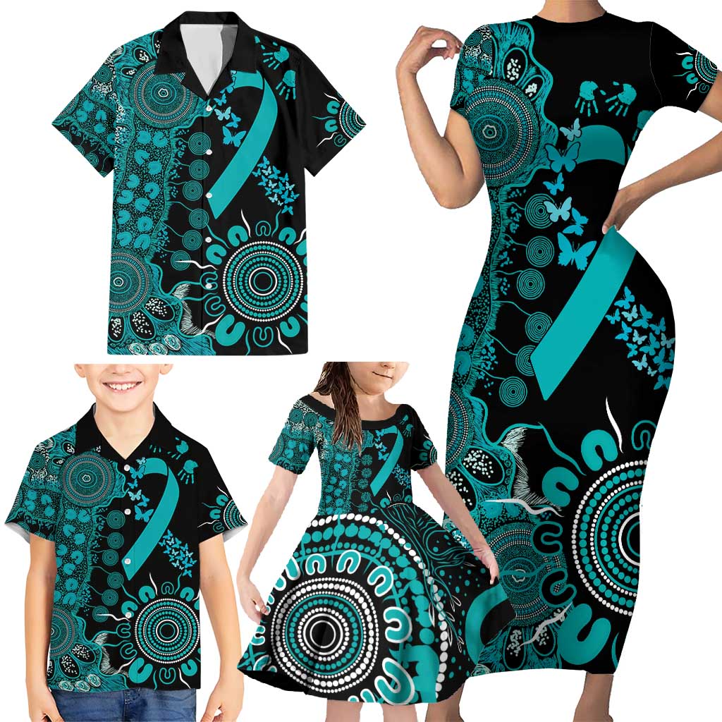 PTSD Awareness Personalised Family Matching Short Sleeve Bodycon Dress and Hawaiian Shirt Aboriginal Ribbon Dot Painting