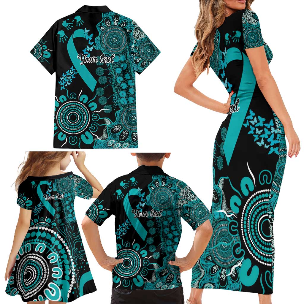 PTSD Awareness Personalised Family Matching Short Sleeve Bodycon Dress and Hawaiian Shirt Aboriginal Ribbon Dot Painting
