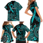PTSD Awareness Personalised Family Matching Short Sleeve Bodycon Dress and Hawaiian Shirt Aboriginal Ribbon Dot Painting