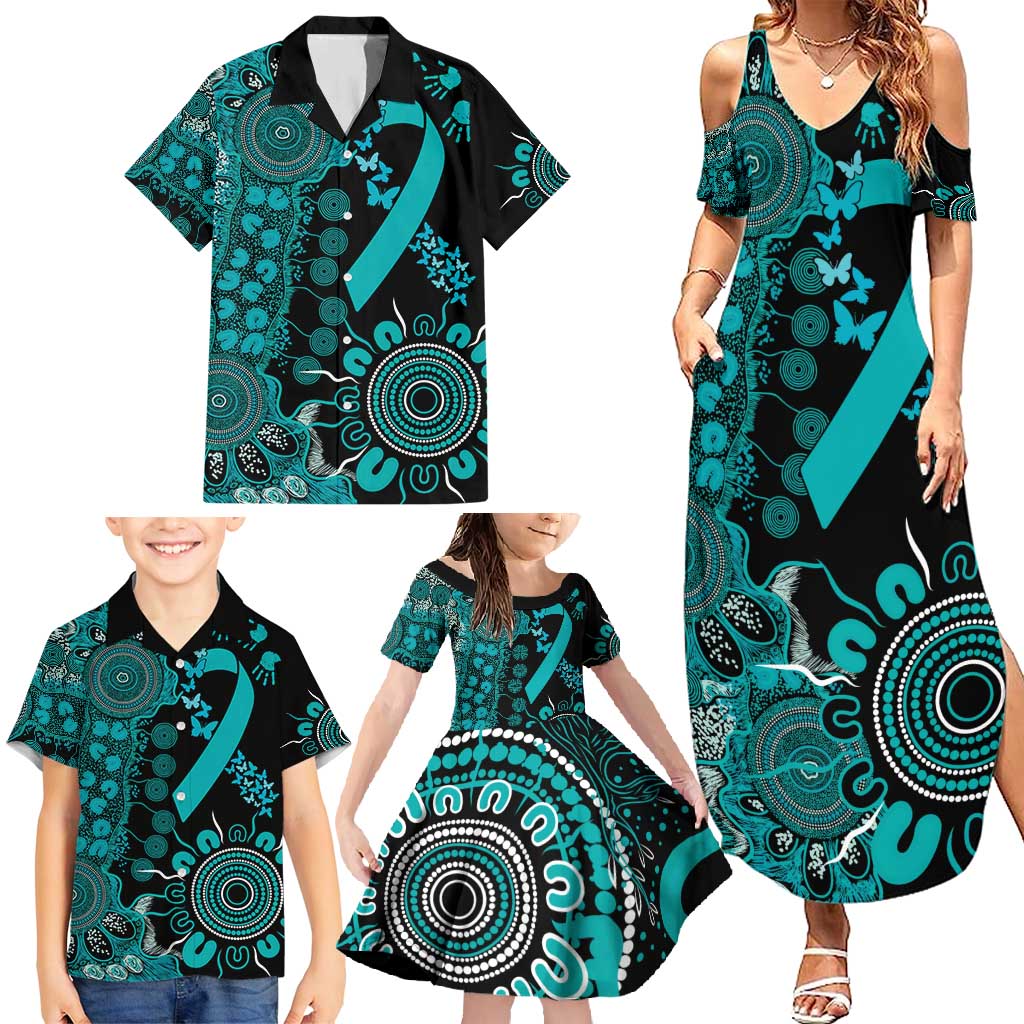 PTSD Awareness Personalised Family Matching Summer Maxi Dress and Hawaiian Shirt Aboriginal Ribbon Dot Painting