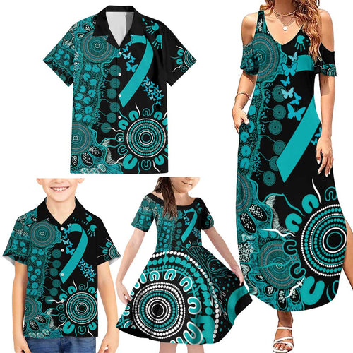 PTSD Awareness Personalised Family Matching Summer Maxi Dress and Hawaiian Shirt Aboriginal Ribbon Dot Painting