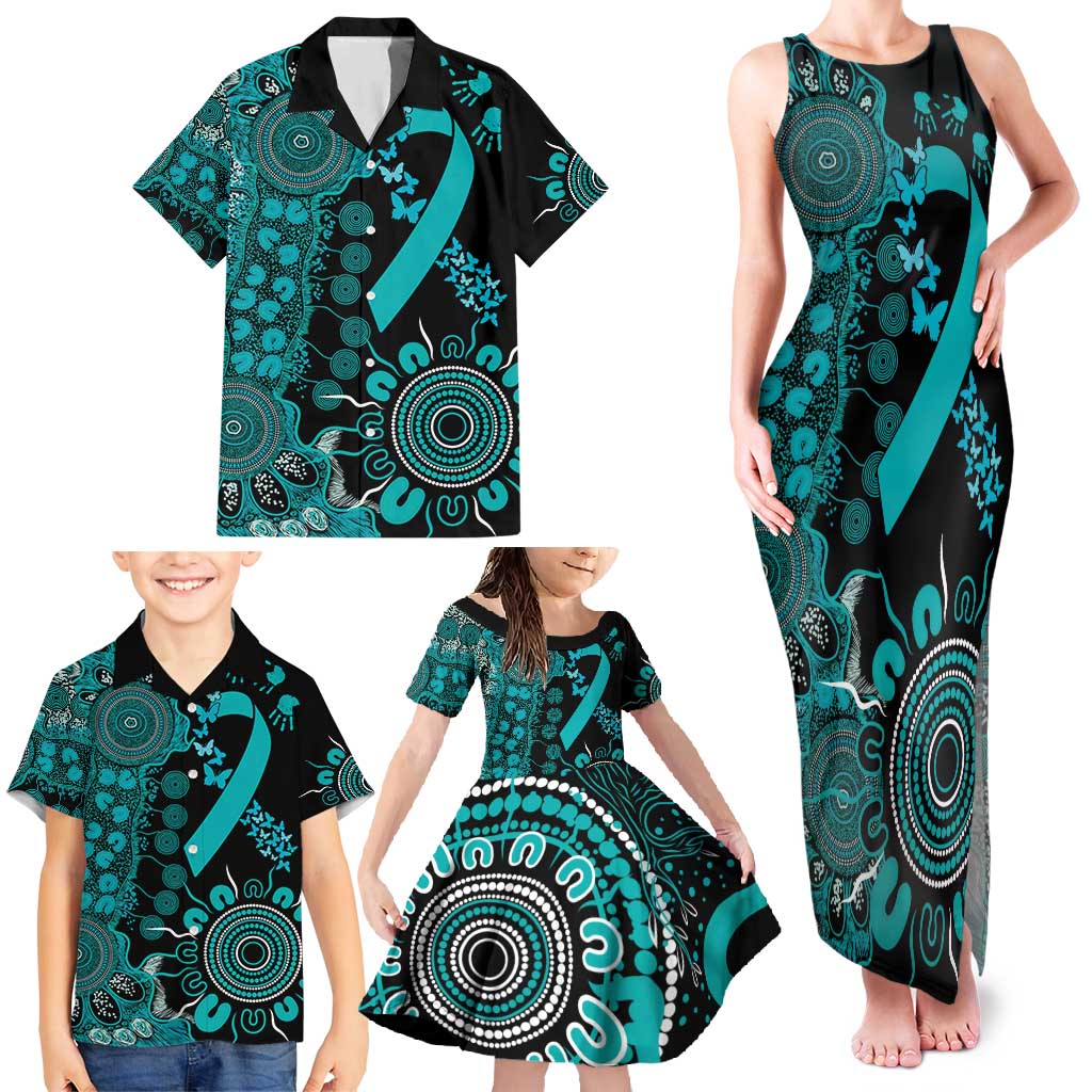 PTSD Awareness Personalised Family Matching Tank Maxi Dress and Hawaiian Shirt Aboriginal Ribbon Dot Painting