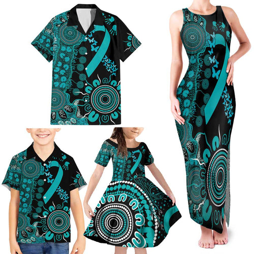 PTSD Awareness Personalised Family Matching Tank Maxi Dress and Hawaiian Shirt Aboriginal Ribbon Dot Painting