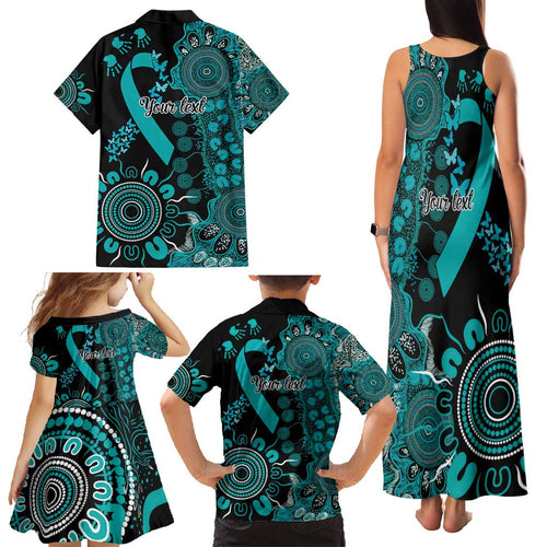 PTSD Awareness Personalised Family Matching Tank Maxi Dress and Hawaiian Shirt Aboriginal Ribbon Dot Painting