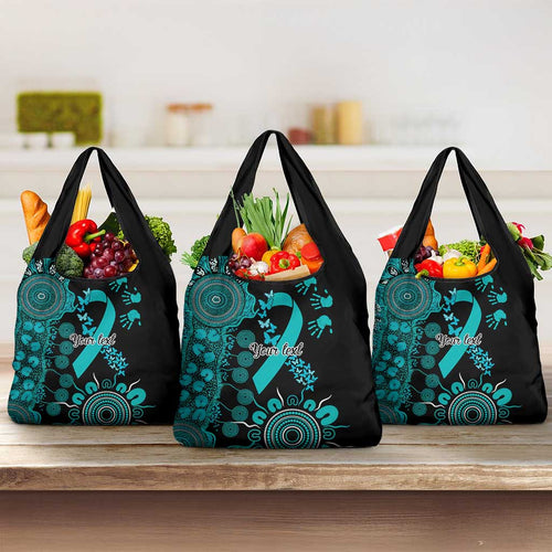 PTSD Awareness Personalised Grocery Bag Aboriginal Ribbon Dot Painting