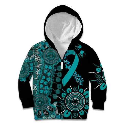 PTSD Awareness Personalised Kid Hoodie Aboriginal Ribbon Dot Painting