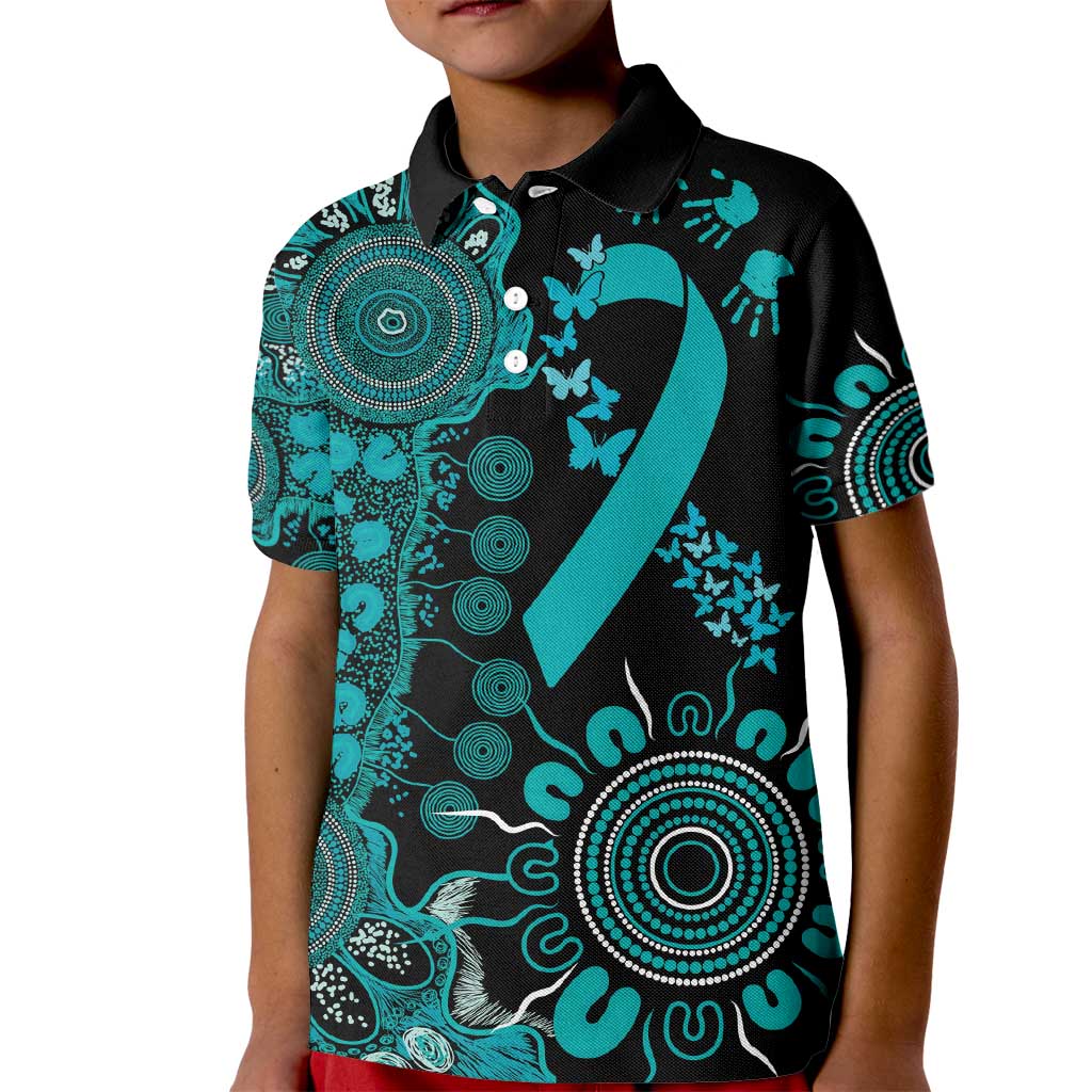 PTSD Awareness Personalised Kid Polo Shirt Aboriginal Ribbon Dot Painting
