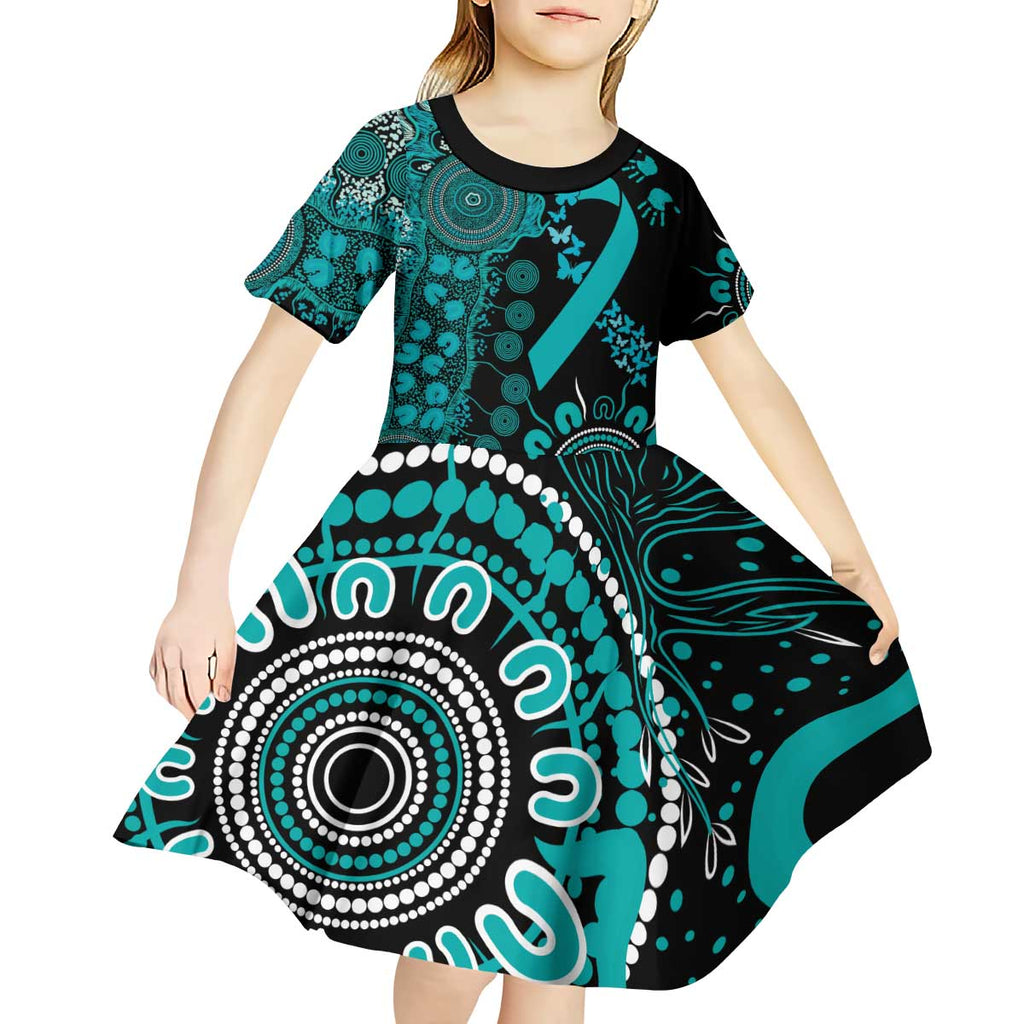 PTSD Awareness Personalised Kid Short Sleeve Dress Aboriginal Ribbon Dot Painting