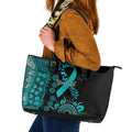 PTSD Awareness Personalised Leather Tote Bag Aboriginal Ribbon Dot Painting