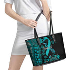 PTSD Awareness Personalised Leather Tote Bag Aboriginal Ribbon Dot Painting