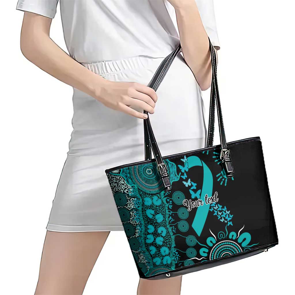 PTSD Awareness Personalised Leather Tote Bag Aboriginal Ribbon Dot Painting