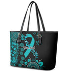PTSD Awareness Personalised Leather Tote Bag Aboriginal Ribbon Dot Painting