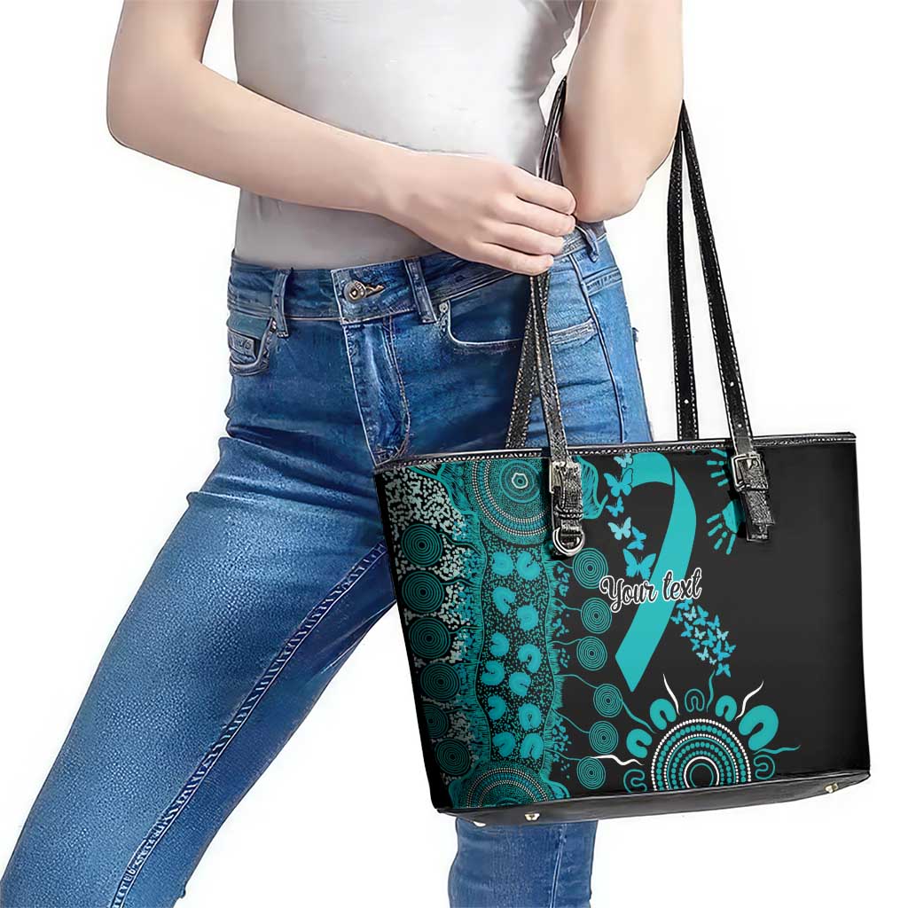 PTSD Awareness Personalised Leather Tote Bag Aboriginal Ribbon Dot Painting