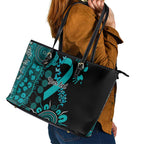 PTSD Awareness Personalised Leather Tote Bag Aboriginal Ribbon Dot Painting