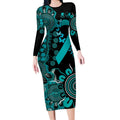 PTSD Awareness Personalised Long Sleeve Bodycon Dress Aboriginal Ribbon Dot Painting