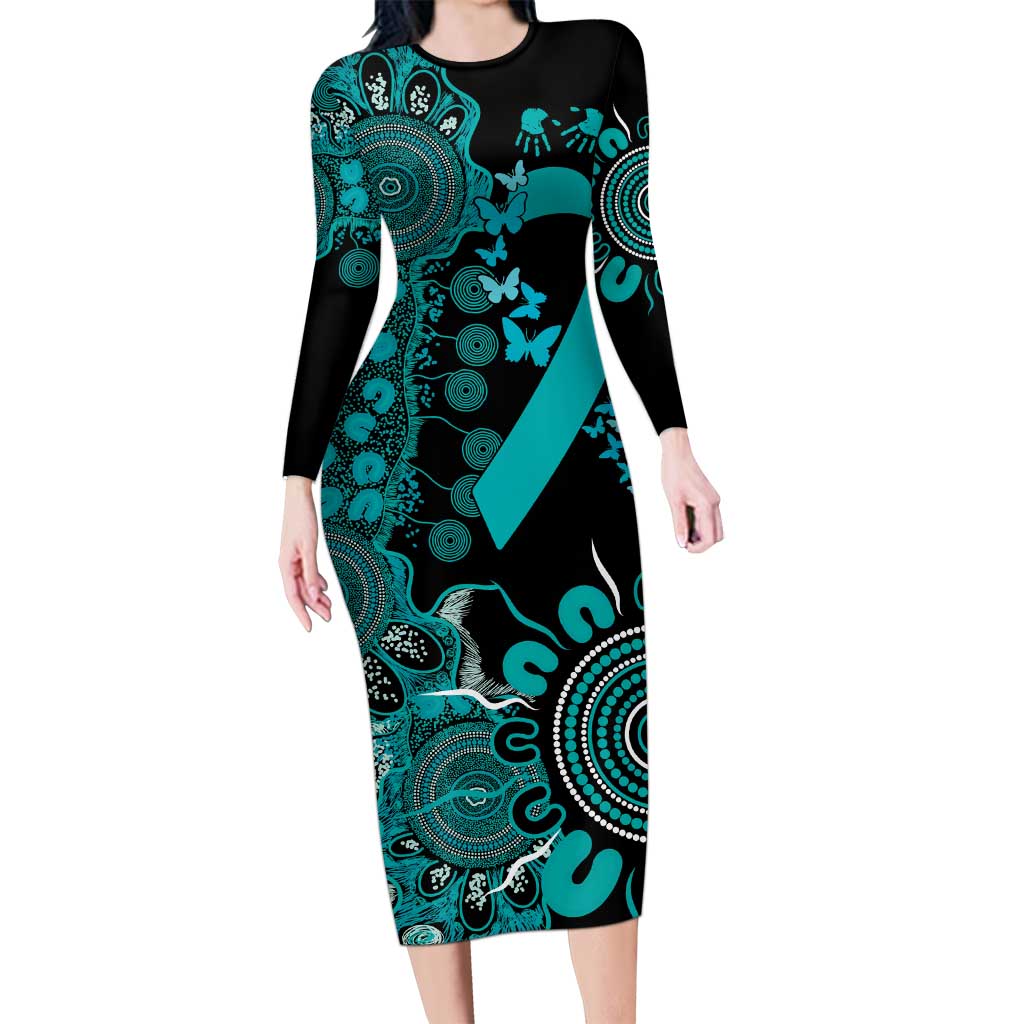 PTSD Awareness Personalised Long Sleeve Bodycon Dress Aboriginal Ribbon Dot Painting
