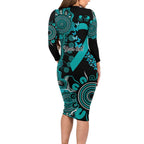 PTSD Awareness Personalised Long Sleeve Bodycon Dress Aboriginal Ribbon Dot Painting