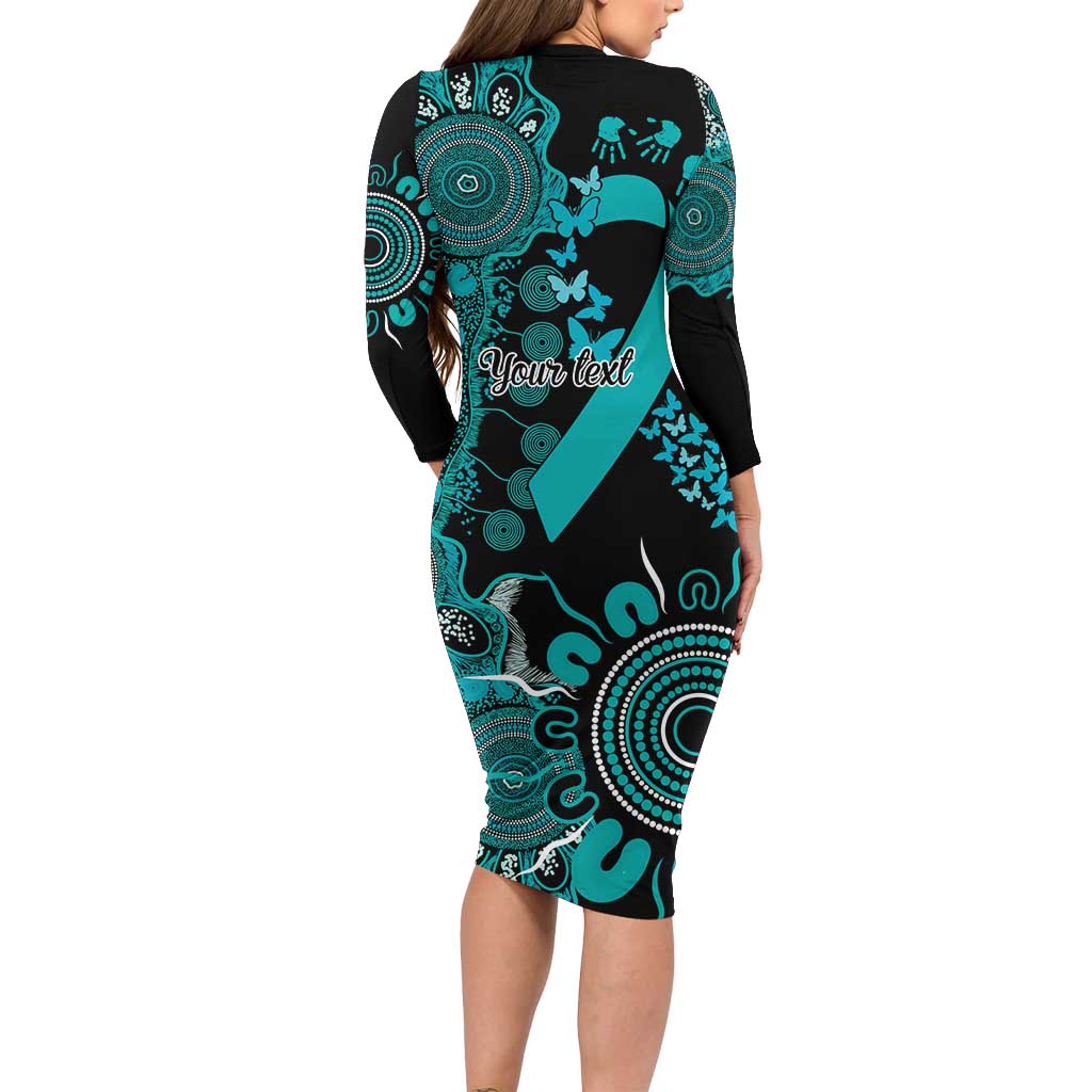 PTSD Awareness Personalised Long Sleeve Bodycon Dress Aboriginal Ribbon Dot Painting