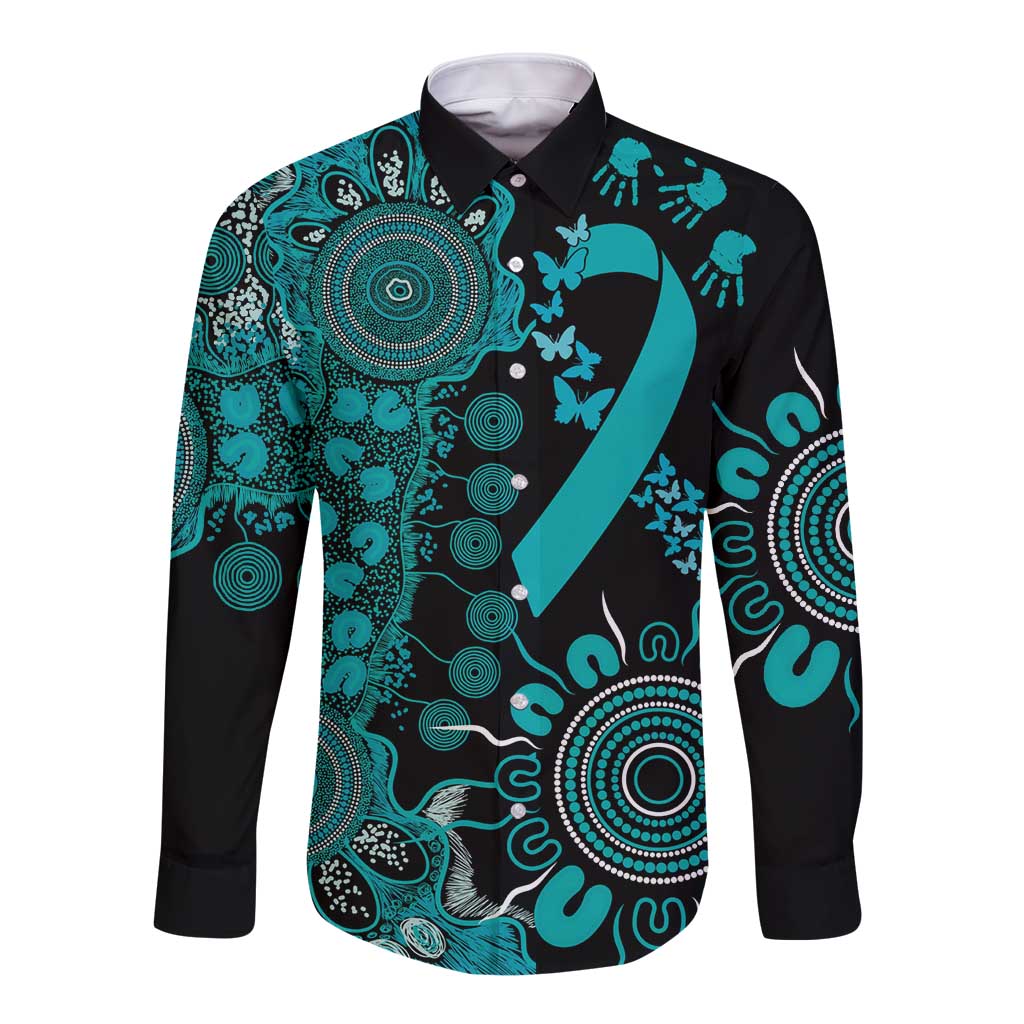 PTSD Awareness Personalised Long Sleeve Button Shirt Aboriginal Ribbon Dot Painting