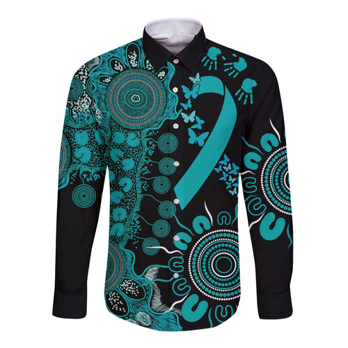 PTSD Awareness Personalised Long Sleeve Button Shirt Aboriginal Ribbon Dot Painting