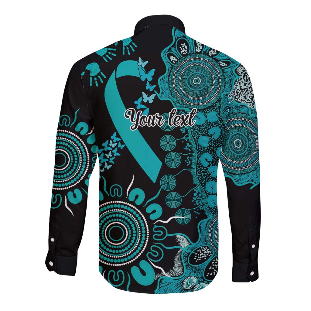 PTSD Awareness Personalised Long Sleeve Button Shirt Aboriginal Ribbon Dot Painting