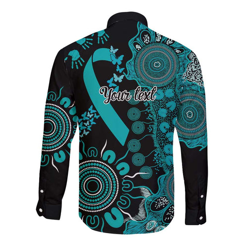PTSD Awareness Personalised Long Sleeve Button Shirt Aboriginal Ribbon Dot Painting