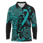 PTSD Awareness Personalised Long Sleeve Polo Shirt Aboriginal Ribbon Dot Painting