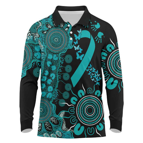 PTSD Awareness Personalised Long Sleeve Polo Shirt Aboriginal Ribbon Dot Painting
