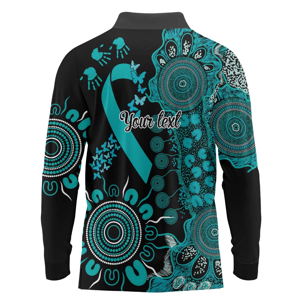 PTSD Awareness Personalised Long Sleeve Polo Shirt Aboriginal Ribbon Dot Painting